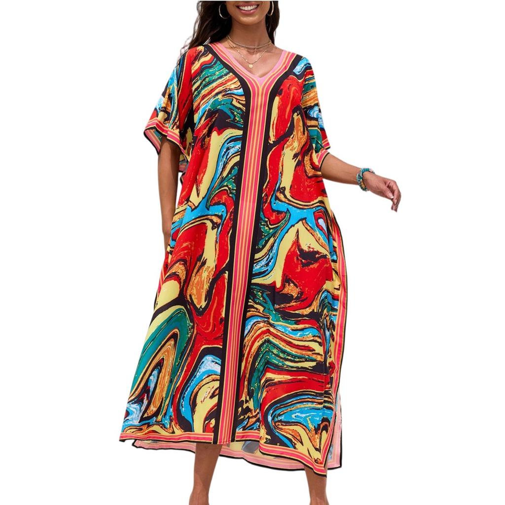 Women's Dress, Colorful Floral Prints, Vacation Loose Robe, Bikini, Sun-protective Smock