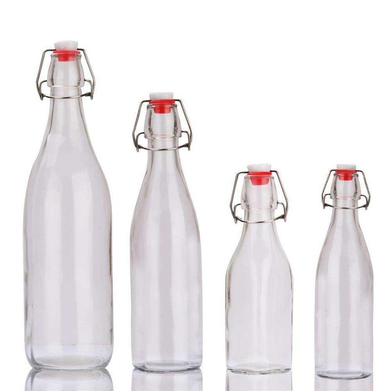Flip Top Cooking Oil Round Glass Bottle 60ml 100ml 250ml 500ml 750ml 1000ml Swing Top Bottles MOQ2000 Cheap Custom Print Logo
