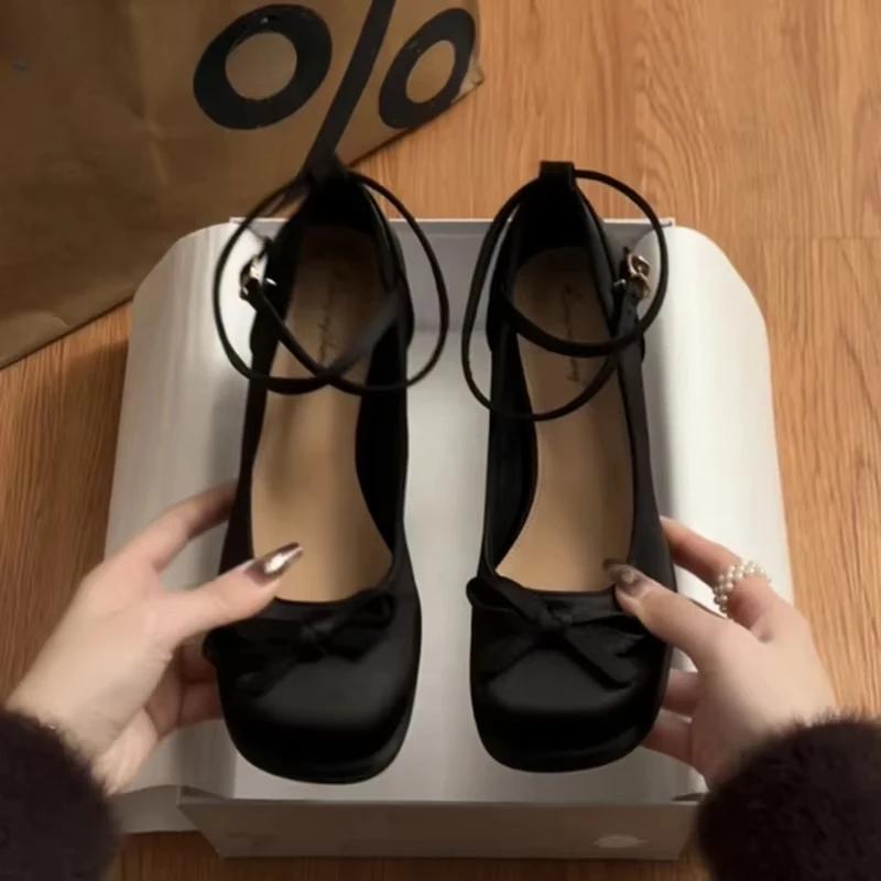 Дизайнерские винтажные туфли Мэри Джейн с бантом-бабочкой для женщин, модные туфли на толстом каблуке для вечеринок и платьев