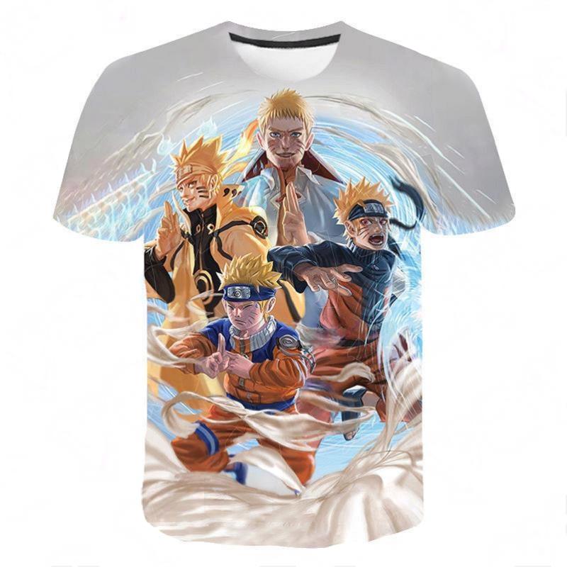 Детская аниме футболка Naruto Узумаки Саске 3D Полный принт Мальчики Девочки Короткий рукав Повседневная Оверсайз Фанаты Наруто