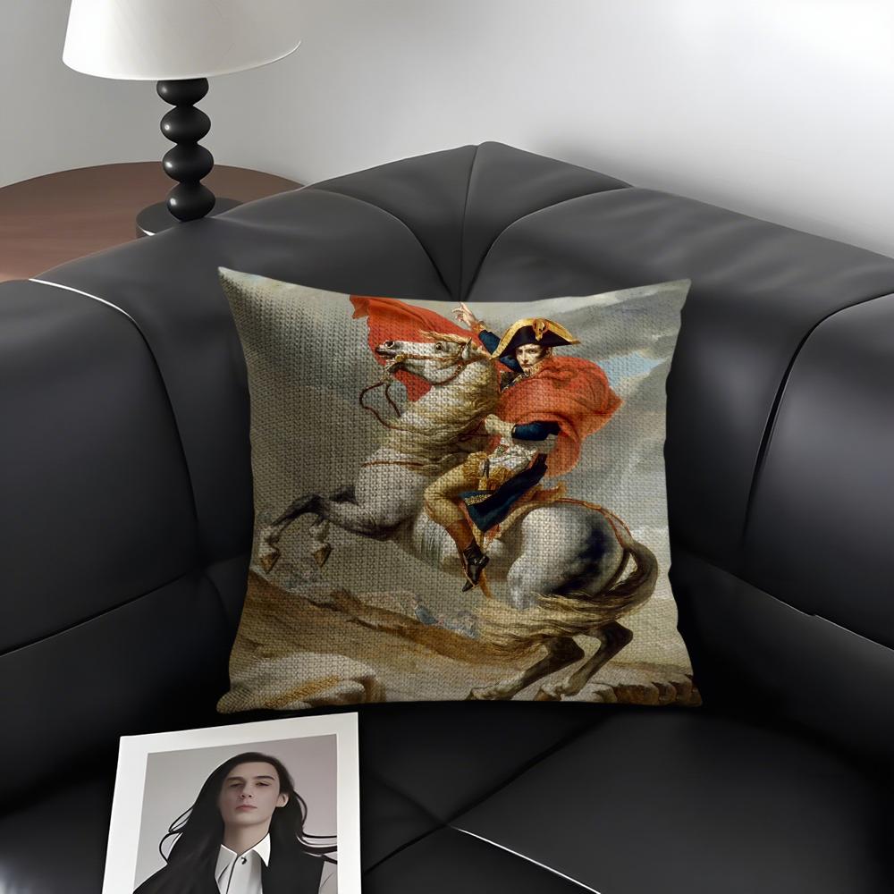Rider Horse Painting Cushion Cover Natural Linen Organic Fabric DoubleSided Printing Sofa Home Decor Gift Pillow Case