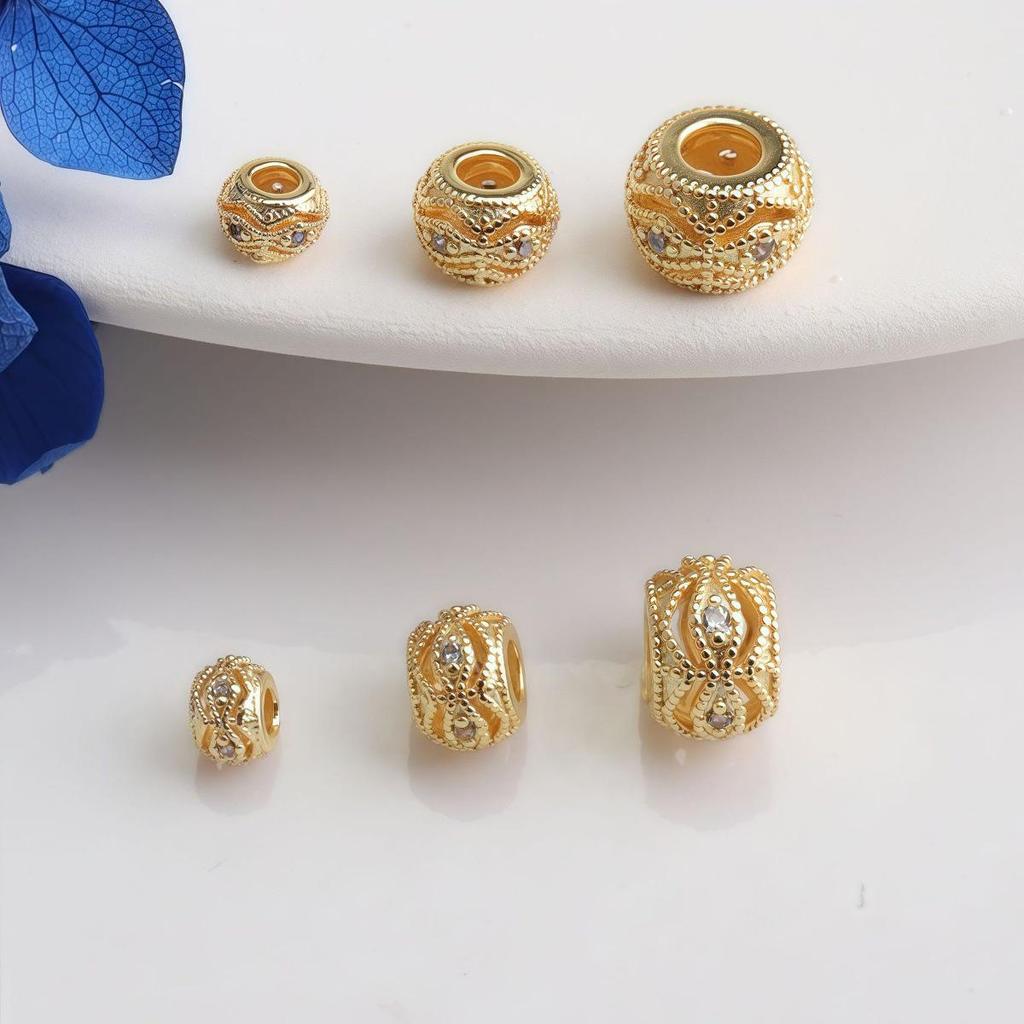 Позолоченные (14K Gold-Filled) бусины-разделители с цирконами для изготовления браслетов и ожерелий своими руками