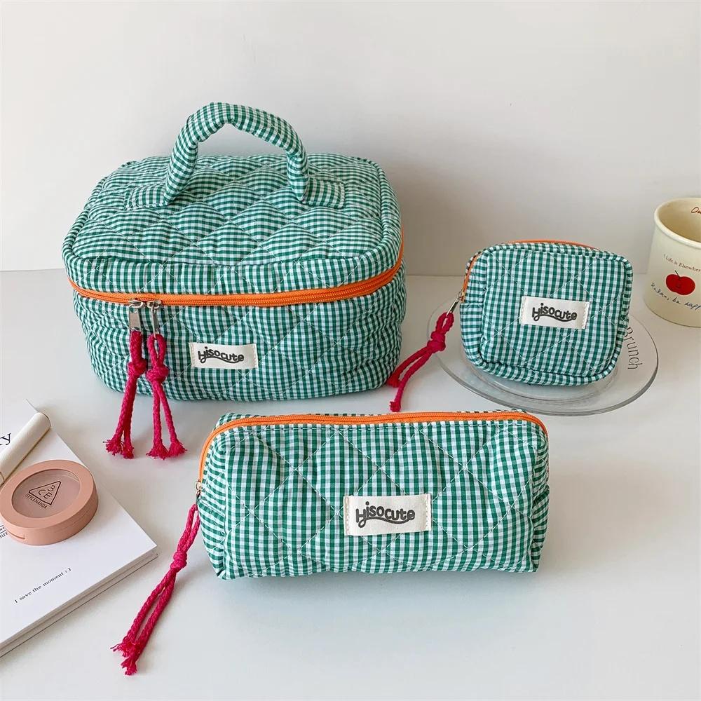 3/1Pcs Creative Plaid Makeup Bag,Large Capacity Makeup Brush Storage Bag,Portable Handheld Travel Bag For Going Out