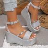 Fashion Women's Fashion Silver Platform Sandals 2025 Summer Thick Bottom Wedge Sandals for Woman Ankle Strap High Heel Sandalias Mujer