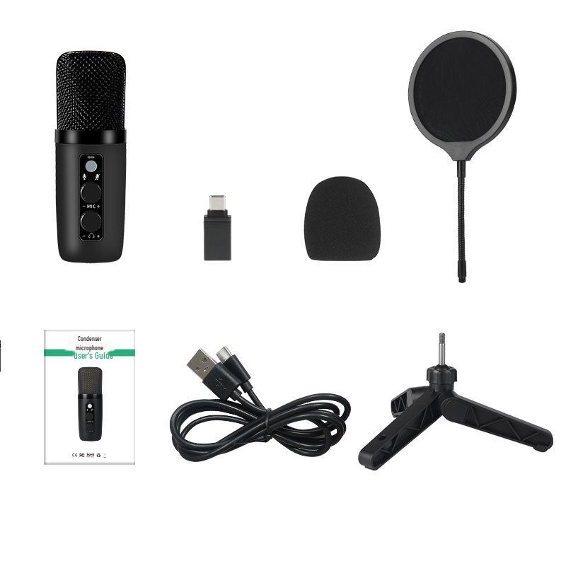 Конденсаторный микрофон JIY USB RGB с шумоподавлением для живого пения, киберспорта и записи