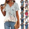 Женские топы с коротким рукавом, летние футболки с V-образным вырезом, повседневная плиссированная блузка, свободный принт, базовая футболка