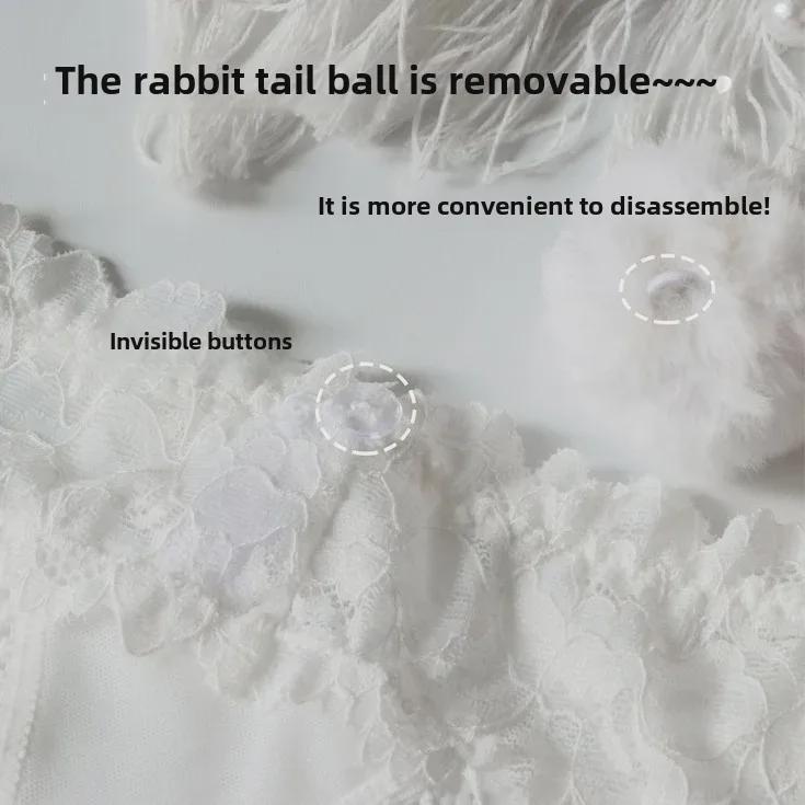 Мягкие кружевные трусики с Т-образной спинкой и заячьим хвостиком, со съемным меховым шариком