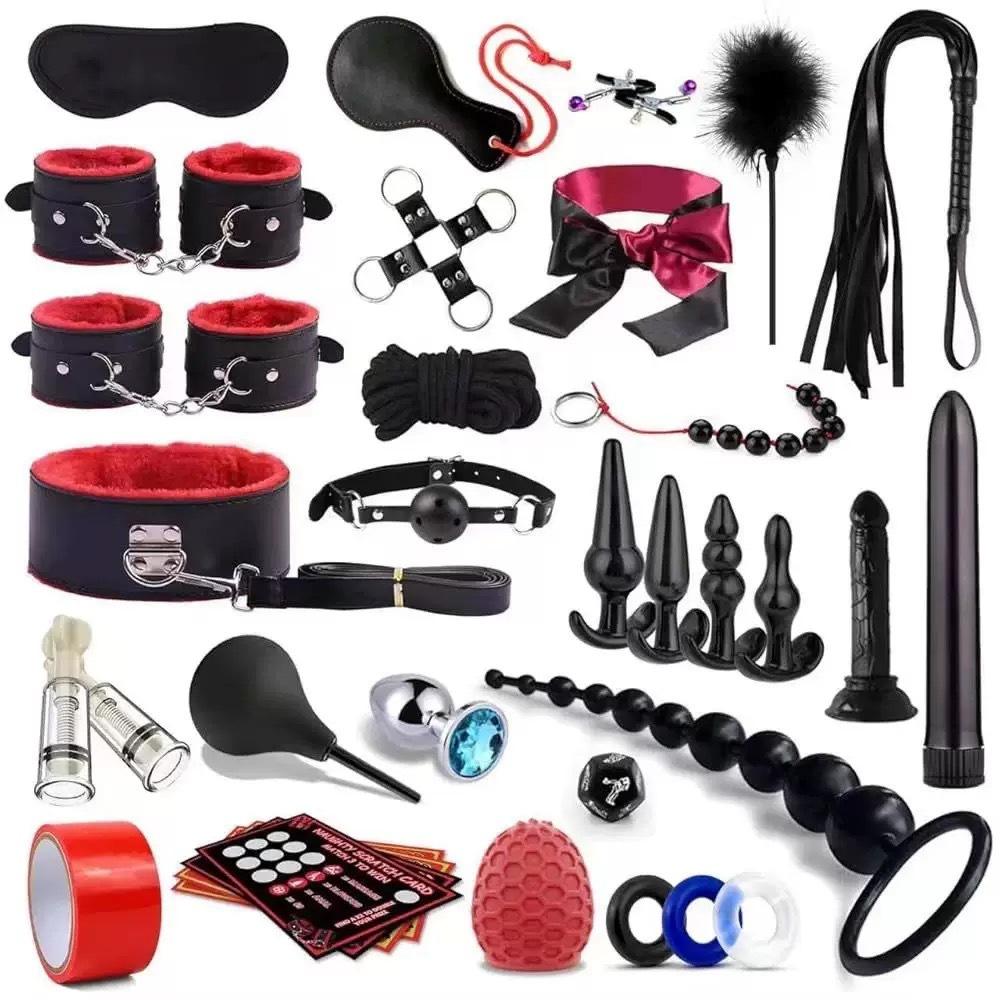Adult SM34 Piece Red Set Couple Game SM Pornographic Role-playing Couple Sex Toy Set