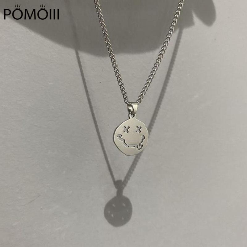 Ожерелье с улыбкой на лице, женское ожерелье с цепочкой и подвеской, ювелирные изделия для девочек, серебряный цвет, модные ожерелья из цинкового сплава Kpop