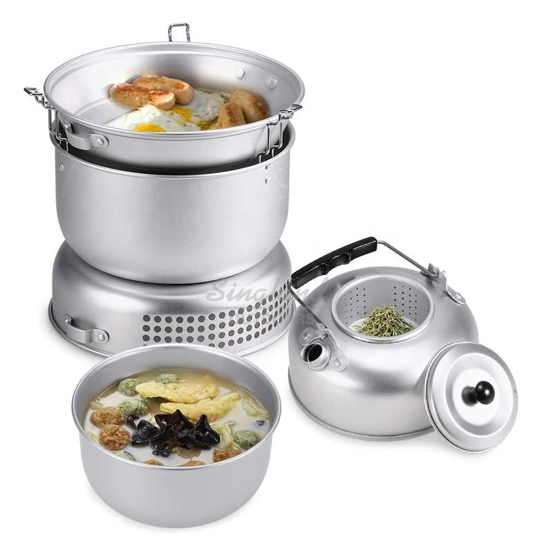 Camping Equipment 10pcs Camping Cookware Set Durable Aluminum Alloy Outdoor Cook Kit