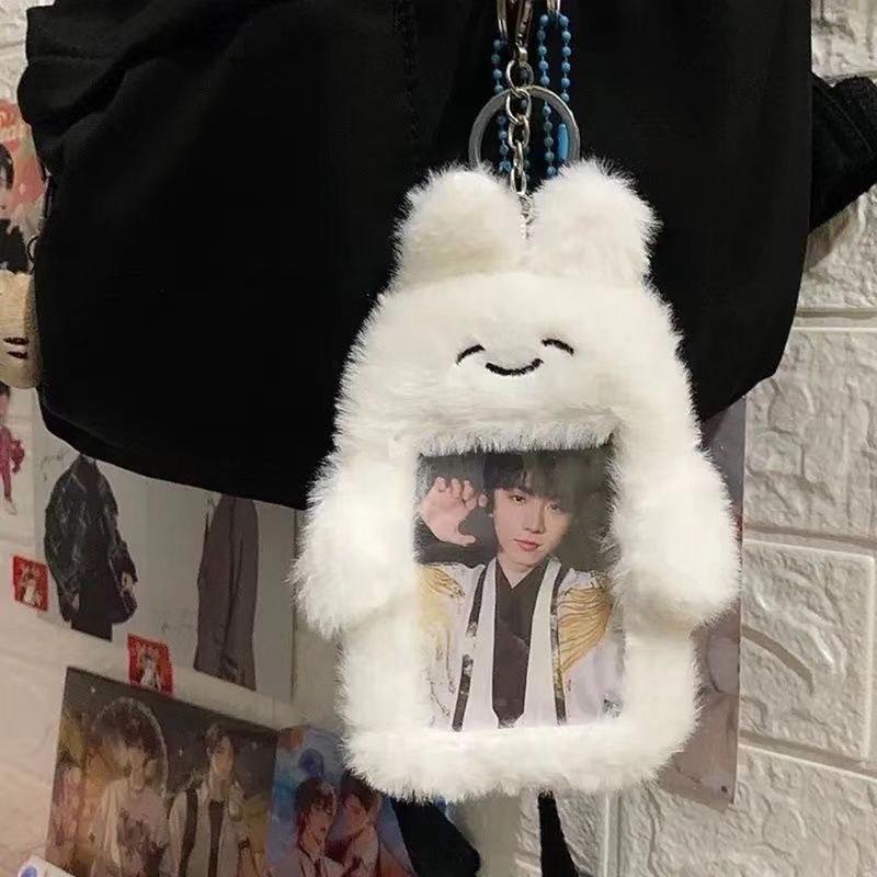 3-дюймовый милый мультяшный медведь кролик плюшевый держатель для фотокарточек корейский идол фото держатель для девочек милый брелок удостоверение личности кредитная защита канцелярские принадлежности