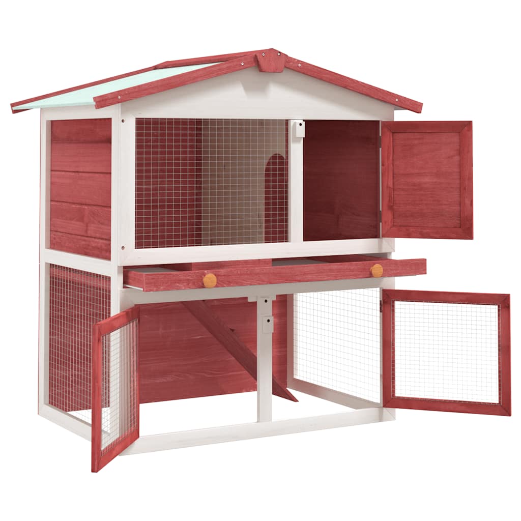 Rabbit Hutch with 3 Doors Red Wood