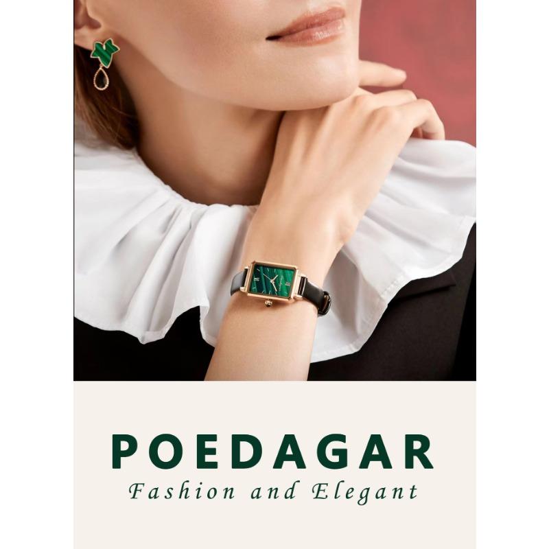 POEDAGAR Women Watches Fashion Green Square Leather Quartz Watch Top Brand Luxury Waterproof Ladies Wristwatch Girlfriend Gift