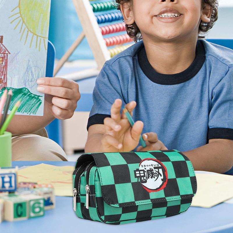 Аниме Убийца Демонов: Сумка-карандаш Kimetsu No Yaiba, большая вместительная холщовая сумка-карандаш с двойной молнией, сумка для хранения канцелярских принадлежностей