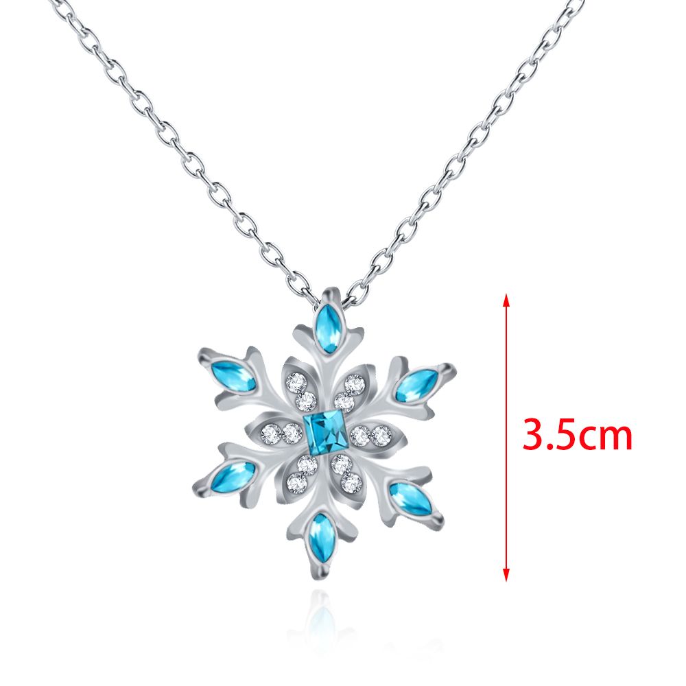 Women Frozen Snowflake Necklace Silver Plated Rhinestone Crystal Pendant Chain Christmas Gift