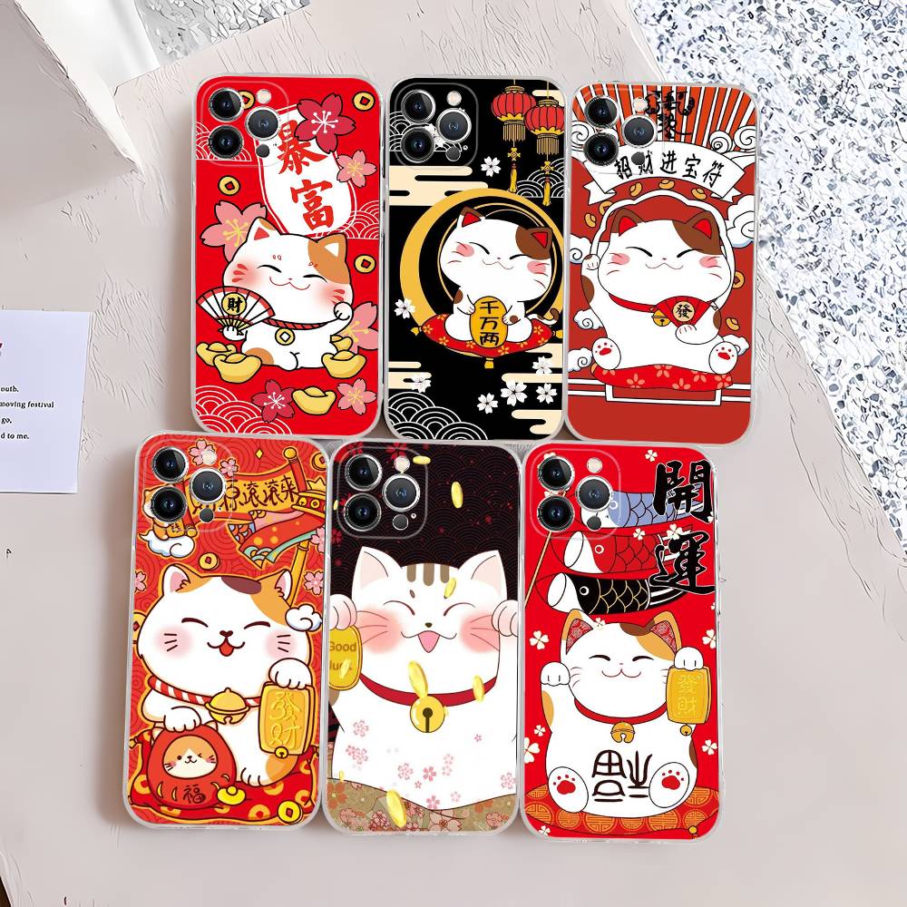 Чехол для телефона Maneki Neko Счастливый Кот-Копилка Для iPhone 17 16 15 14 13 12 11 Pro XS Max Plus Мягкий Силиконовый Чехол