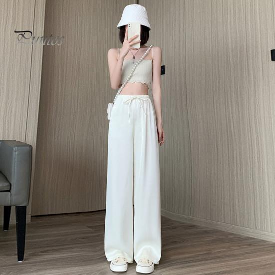 Wide Leg Pants for Women High Elastic Waist Casual Loose Straight Pants Satin Long Trousers for Summer Spring Fall