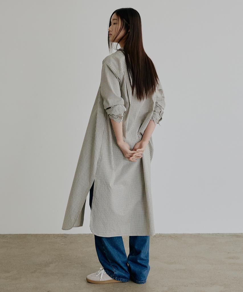 Artid Scarf Check Shirt Dress_Ivory
