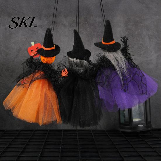 High-quality Halloween Decor Witch Doll Decoration, Spooky Ghost Pumpkin Hanging Decorative Statue with Gauze Skirt for Indoor Outdoor Party