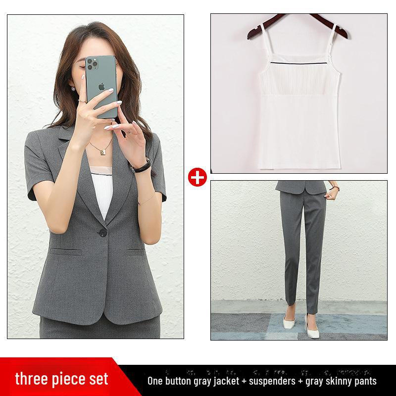 Женский профессиональный летний костюм: Формальный пиджак с короткими рукавами с юбкой или брюками