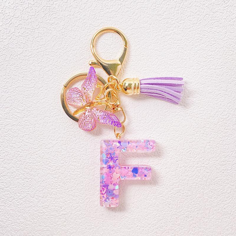 Able Purple Letter Keychain Sequin Butterfly Tassel Pendant Keychain Exquisite Backpack Decoration Accessories Gifts