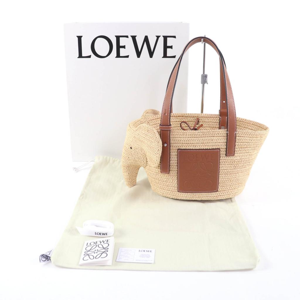 Pristine LOEWE Handbag Elephant Basket Small Raffia Women Used