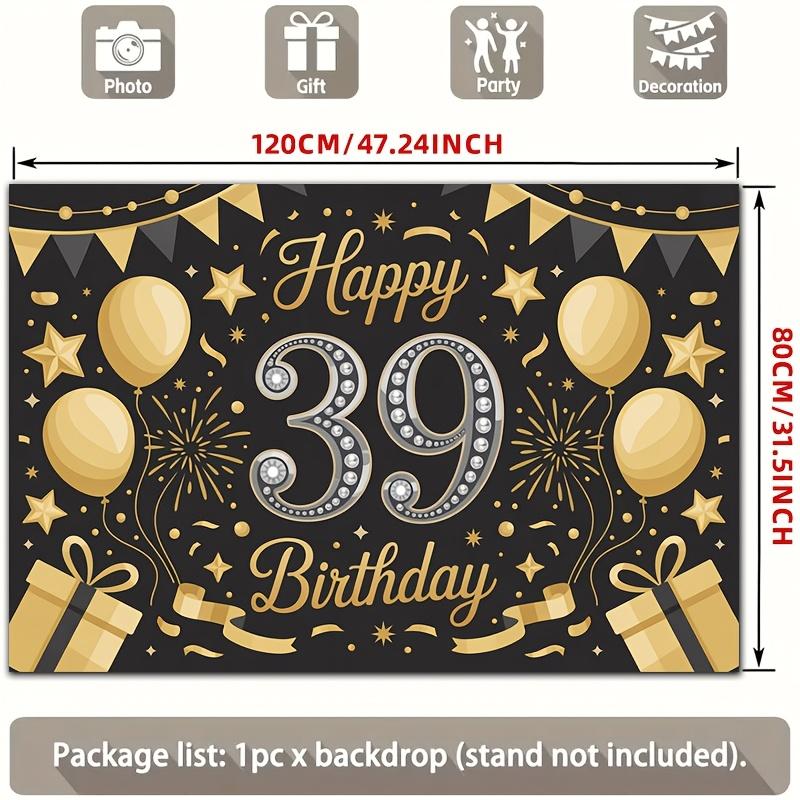 One piece, suitable for party backdrop banners - 39 balloons in black and gold color combination