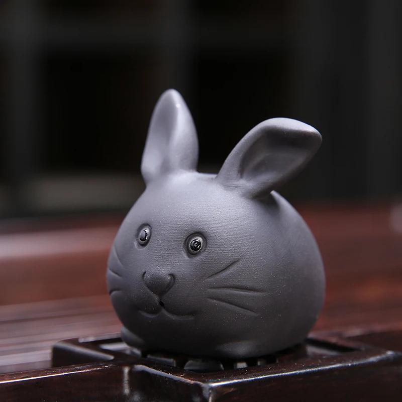 Творческий Фиолетовый Глиняный Чайный Набор Для Пальцев Милый Кролик Статуэтка Украшение Ручной Работы Скульптура Ремесла Домашний Чайный Набор Украшения Искусство