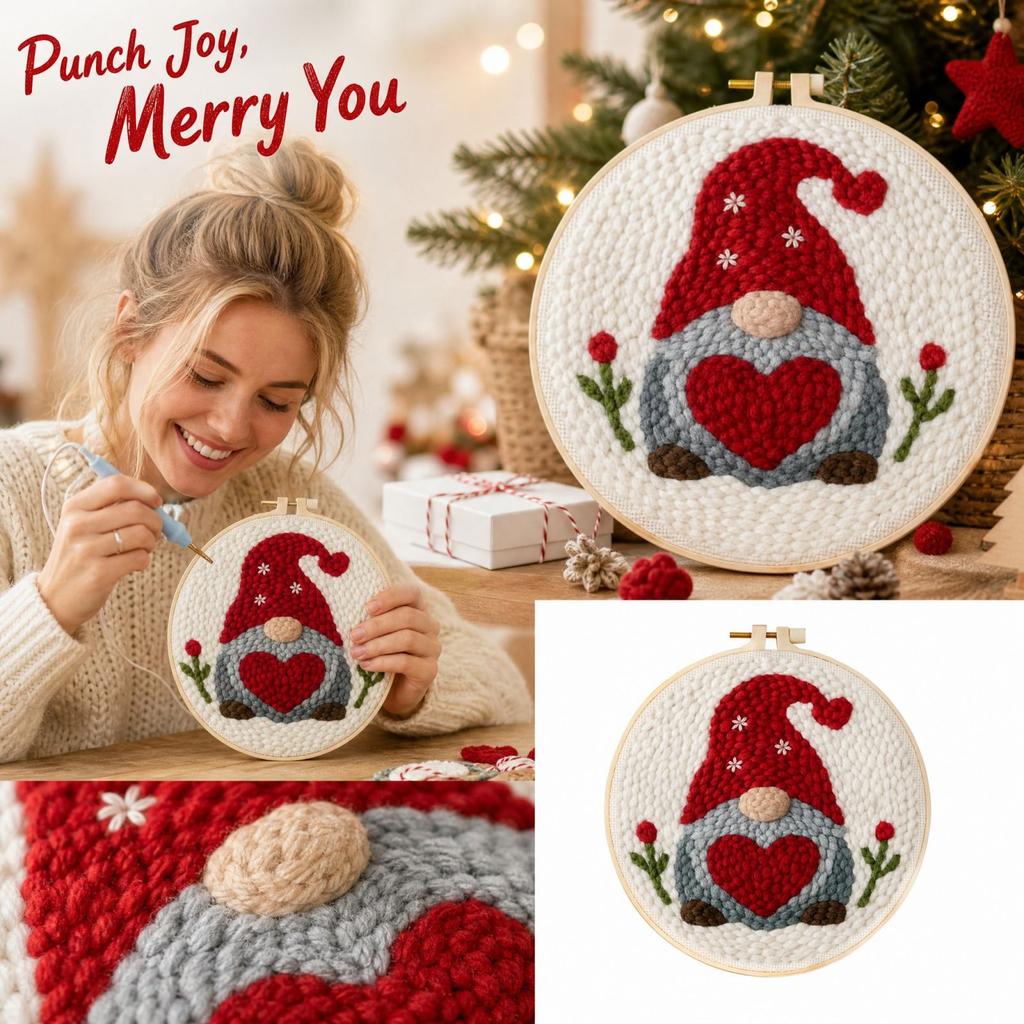 Рождественский набор для вышивки гладью (punch needle) с пряжей для DIY