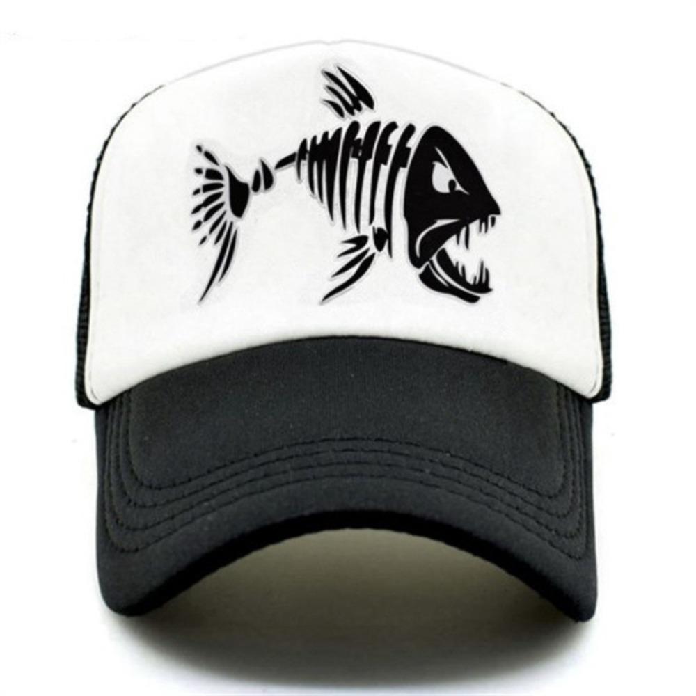 popular fish bone printed mesh hat baseball cap, summer sunshade men's and women's vacation sunscreen hat