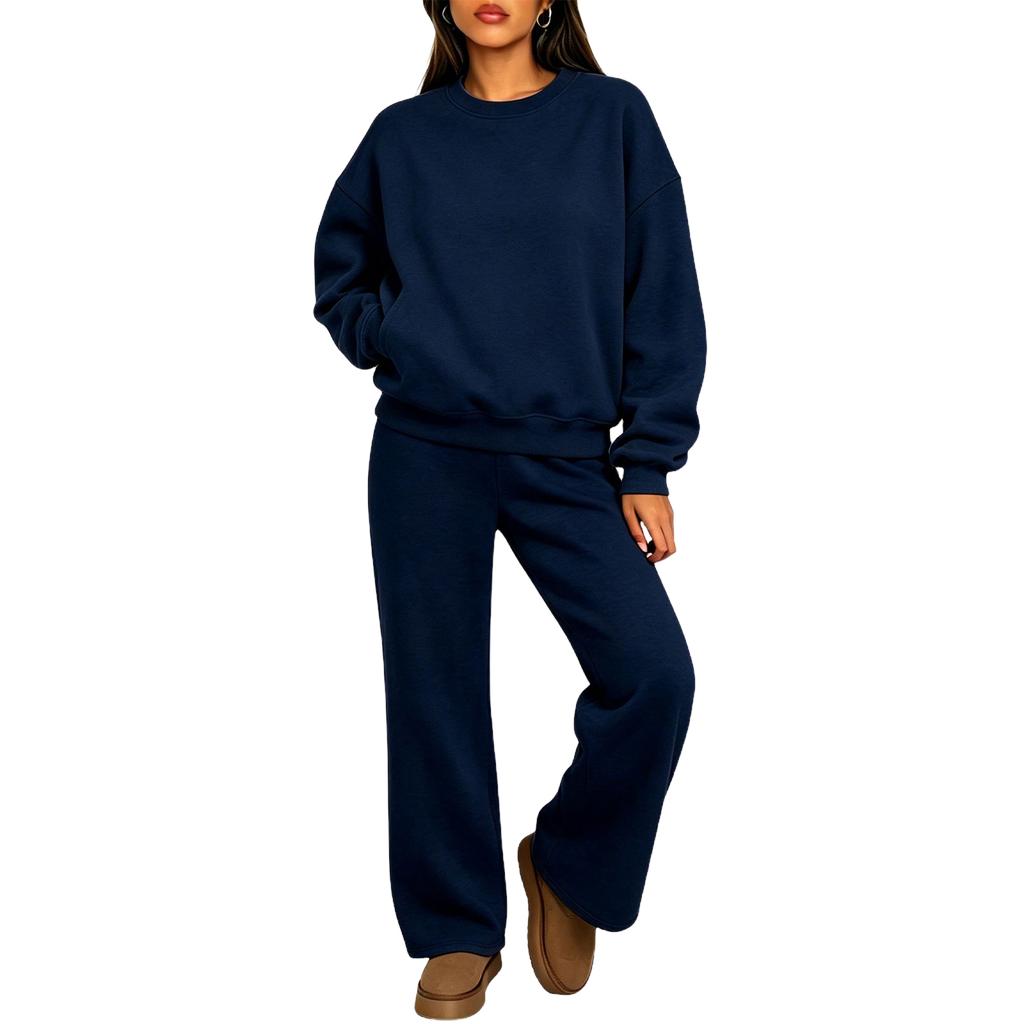 Women's 2 Piece Set Color Neck Long Sleeve Pullover Sweatshirt with Elastic Waist Sweatpants