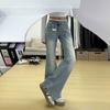 Sweet ins lace splicing micro-horn jeans women's design sense slim-fitting small low-rise slim horseshoe pants