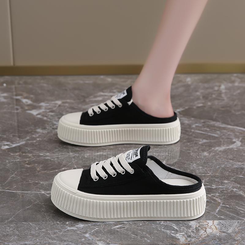 CRLAYDK Fashion Mule for Women Canvas Backless Slip On Casual Ladies Loafers Walking Slides Height Increase Skateboard Shoes