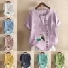 Women's New Fashion Linen Shirt Round Neck Short Sleeve Bird Printed T-shirt Summer Ladies Casual Plus Size Blouse Tops