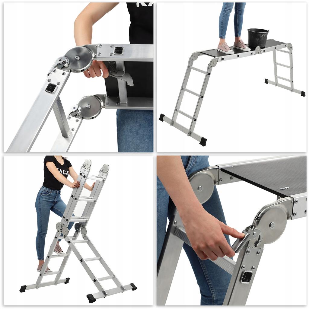 KADAX Алюминиевая многофункциональная шарнирная лестница 4x3 Прочная + платформа 150 кг
