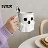 Halloween Party Drinkware Ice Cream Mug with Spoon Holder, 3D Printed Cute Ghost Mug, Shaped Coffee Drinking Cup Pen Holder Decor, Christmas Birthday