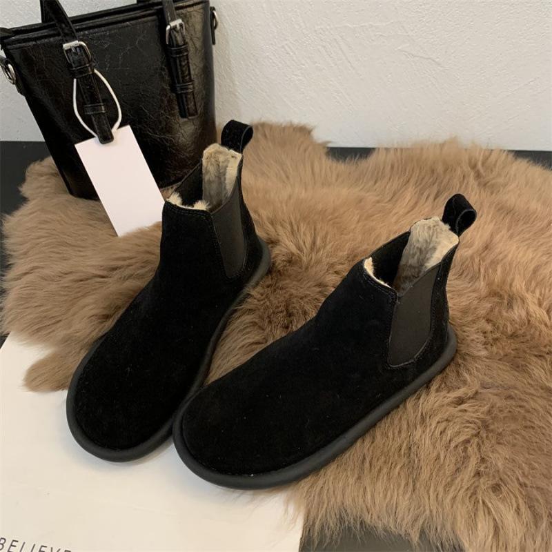 Короткие ботинки из коровьей замши в стиле ретро с мягкой подошвой Ботинки Челси на голой подошве, новые универсальные модные женские ботинки на осень и зиму