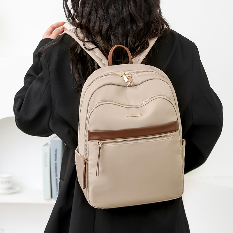Nylon Color Block Backpack Women's Lightweight Travel Backpack Student Commuter Computer Schoolbag