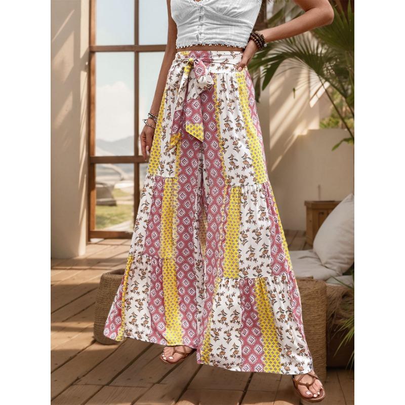 High Waist Gathered Wide Leg Pants Casual Summer Women Trousers