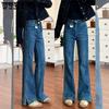 Эластичные джинсы микроклеш с разрезом для женщин больших размеров с высокой талией, стройнящие брюки прямого кроя