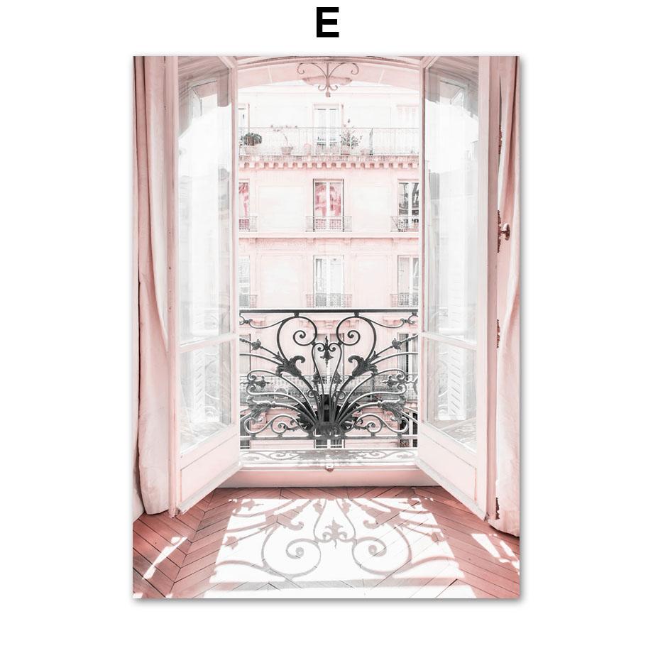 Розовый цветок розы Парижская башня трамвай воздушный шар настенная живопись на холсте плакаты на скандинавскую тему и принты настенные панно для декора гостиной