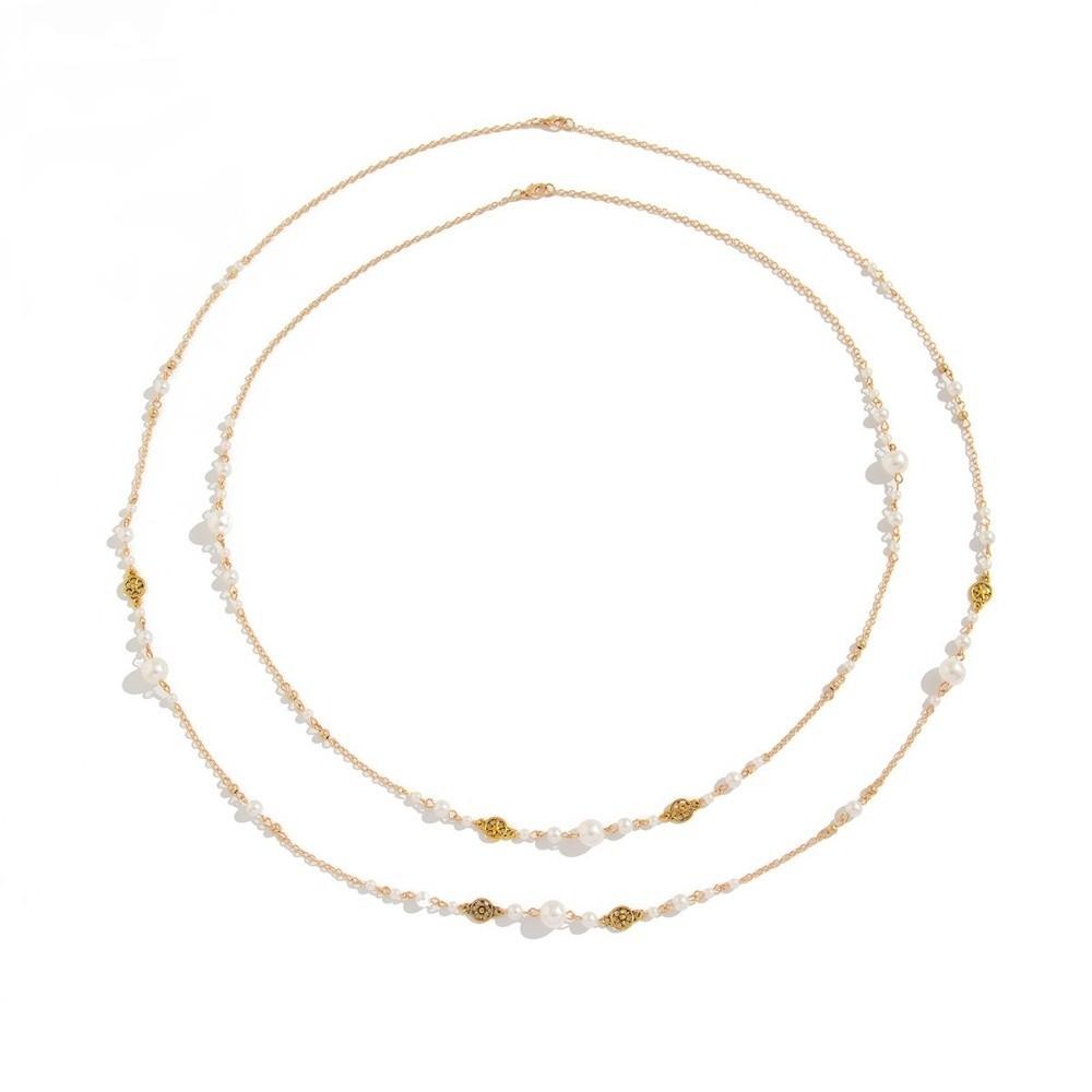 2Pcs/Set Long Chain Imitation Pearl Necklace Double Layers Sweater Chain Women Fashion