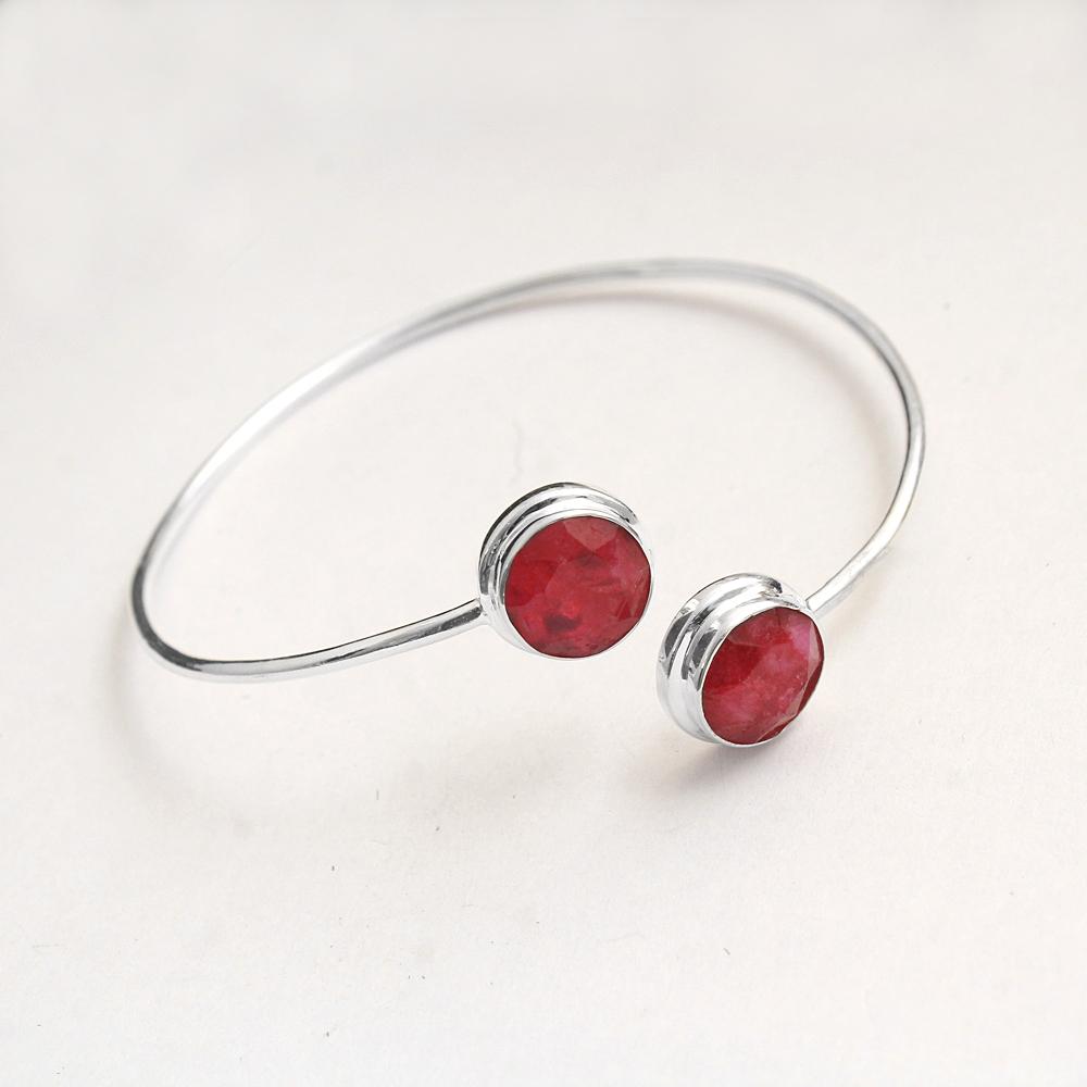 Ruby Cuff Bangle Bracelet Pure 925 Sterling Silver Handmade Jewelry