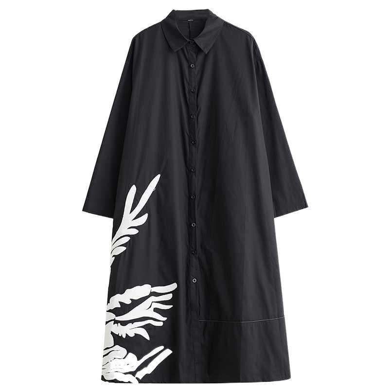 Loose Large Size Splicing Casual Simple Printed Sweet Long Sleeve Shirt Dresses