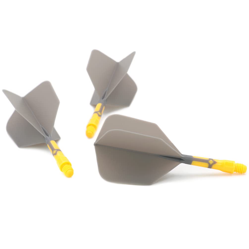 CUESOUL Integrated Dart Flights And Shafts ROST T19 Big Wing Shape Two Tone Size S Gray Flight Yellow Shaft 3 Set CS-AK5711-6S
