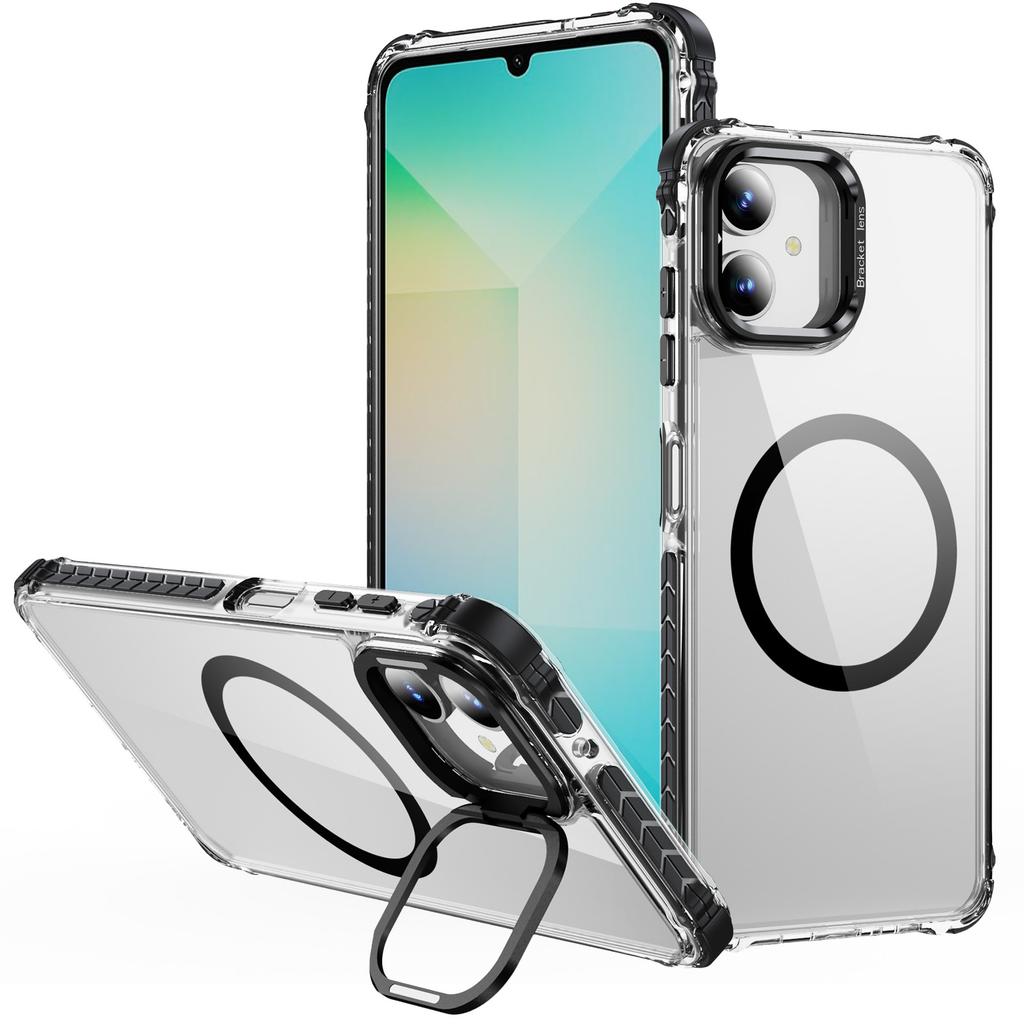 For Samsung Galaxy A05 4G Clear Phone Case with Lens Kickstand Cover Compatible with MagSafe