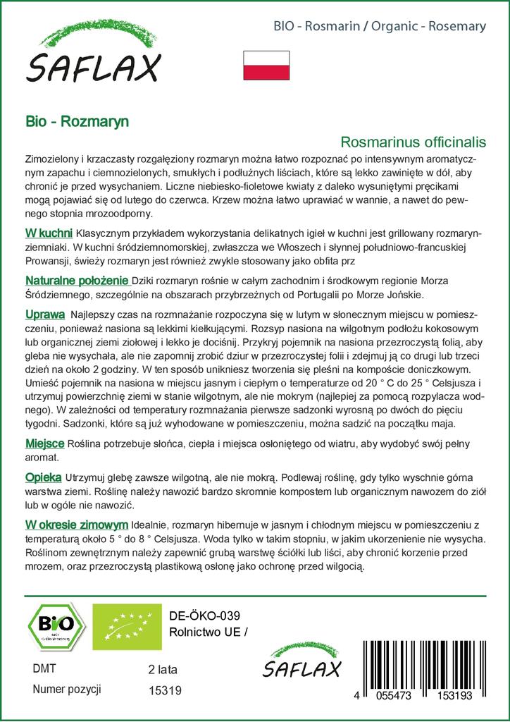 SAFLAX Garden in the Bag - Органический - Розмарин - 40 семян - С субстратом в удобном стоячем пакете - Rosmarinus officinalis