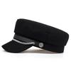 Unisex Winter Chain Black Wool Military Berets Hat Women Female Flat Army Hats Travel Newsboy Caps Painters Cap