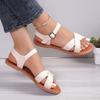 Large Size Flat Sandals Women Summer New Round Head Open Toe One Word Buckle Strap Outer Wear Sandals