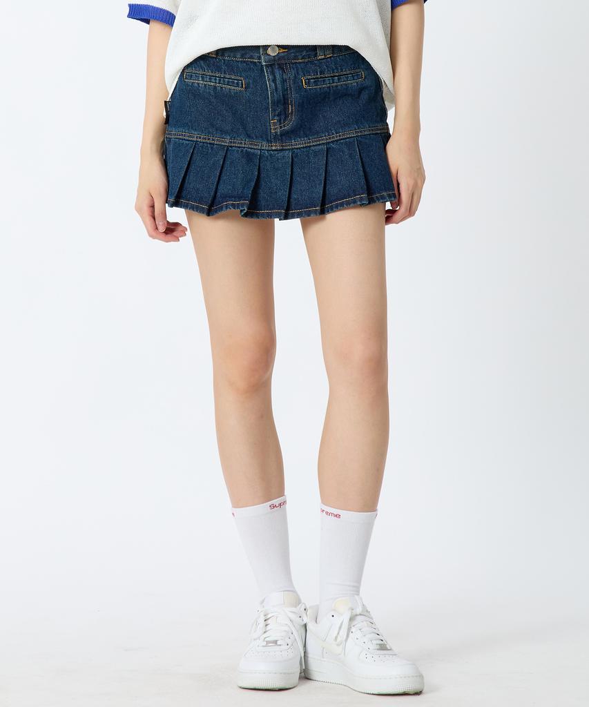 Andy Other Pleated Denim Mini Skirt Blue